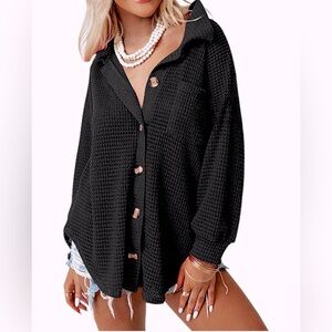 NWOT Oversized Waffle Knit Shacket, XL